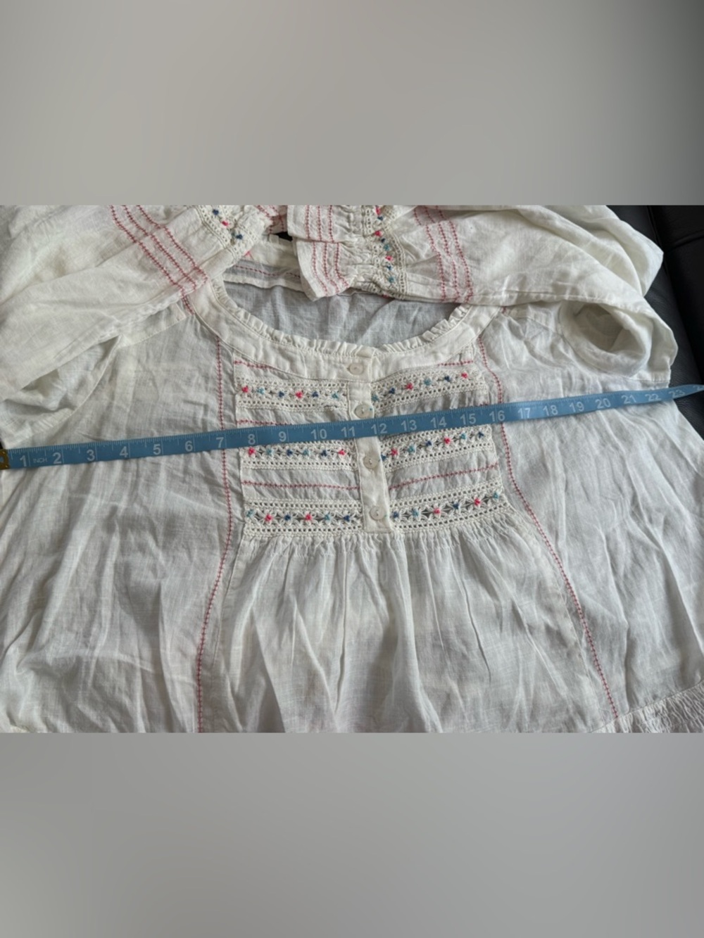 Free People “Ready For You” Ivory Peasant-style Embroidered 100% Cotton Blouse - Picture 8 of 12
